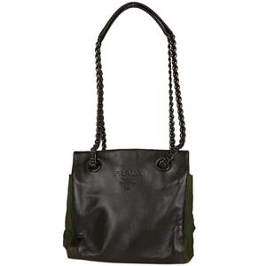 Prada Logo Shoulder Bag Chain Khaki Green Brown